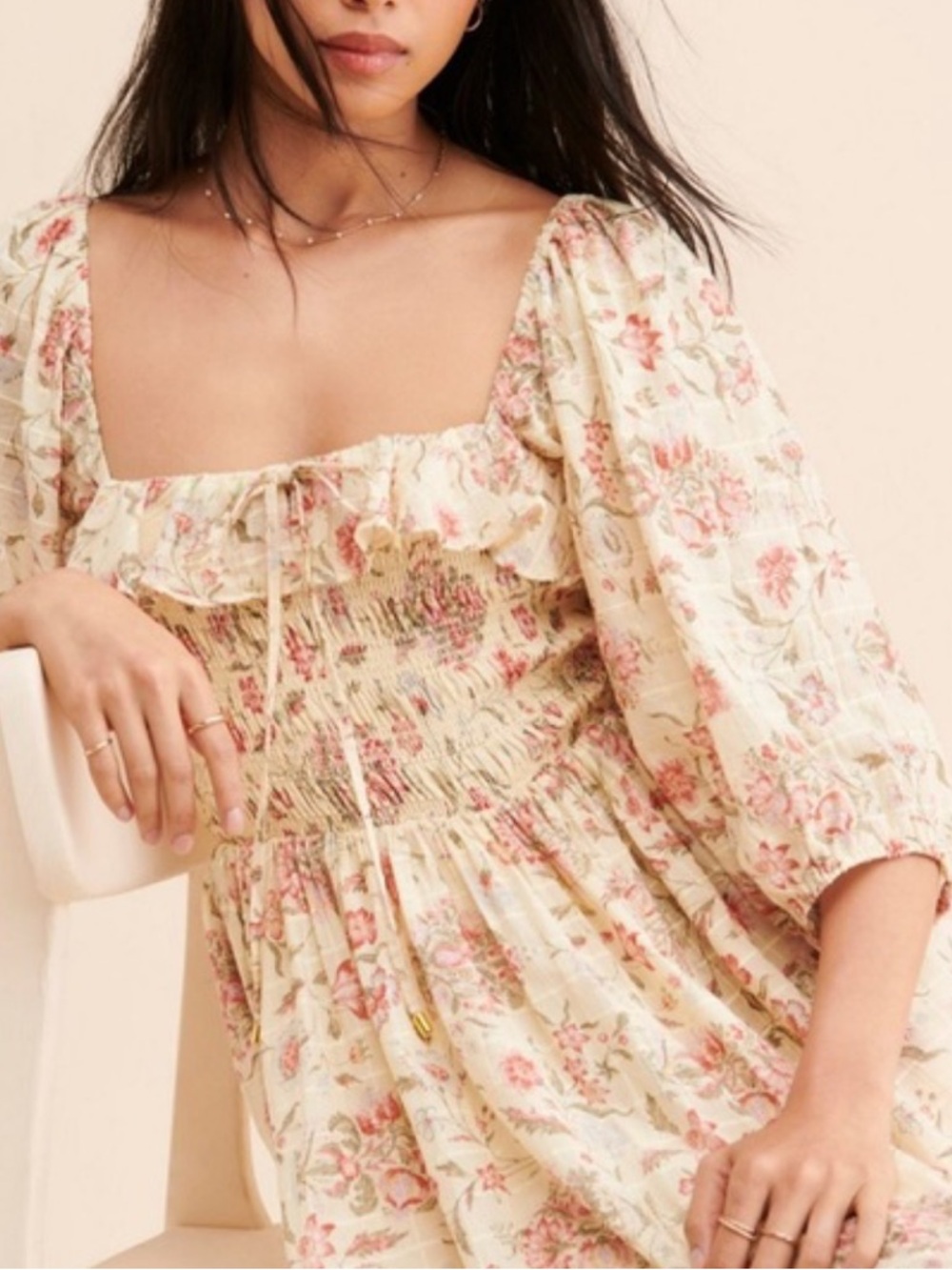 Free People Oasis Square Neck Puff Sleeve Midi Dress